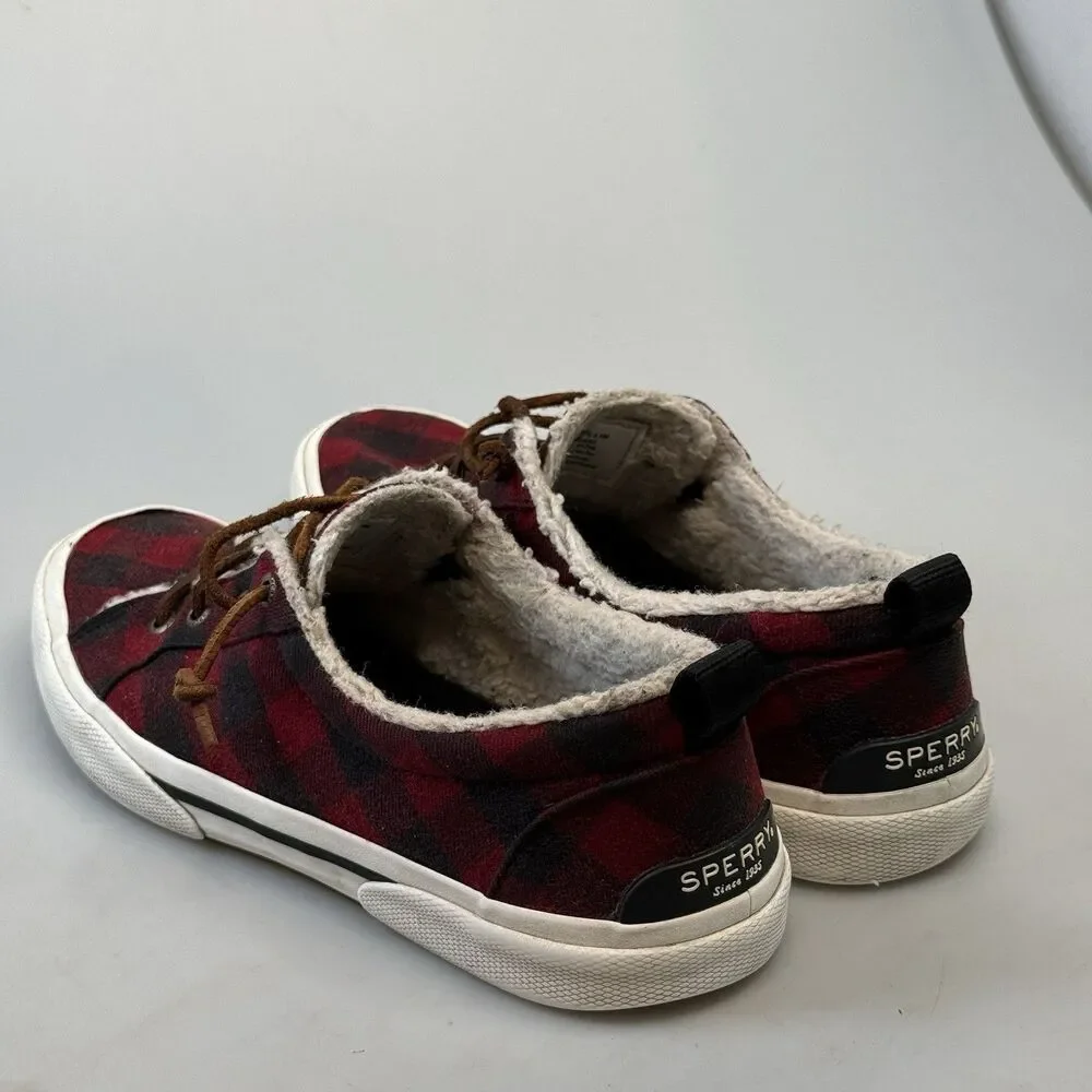 Sperry Top Sider Size 8.5 Buffalo Red Plaid Faux Wool Sneakers Womens Shoes